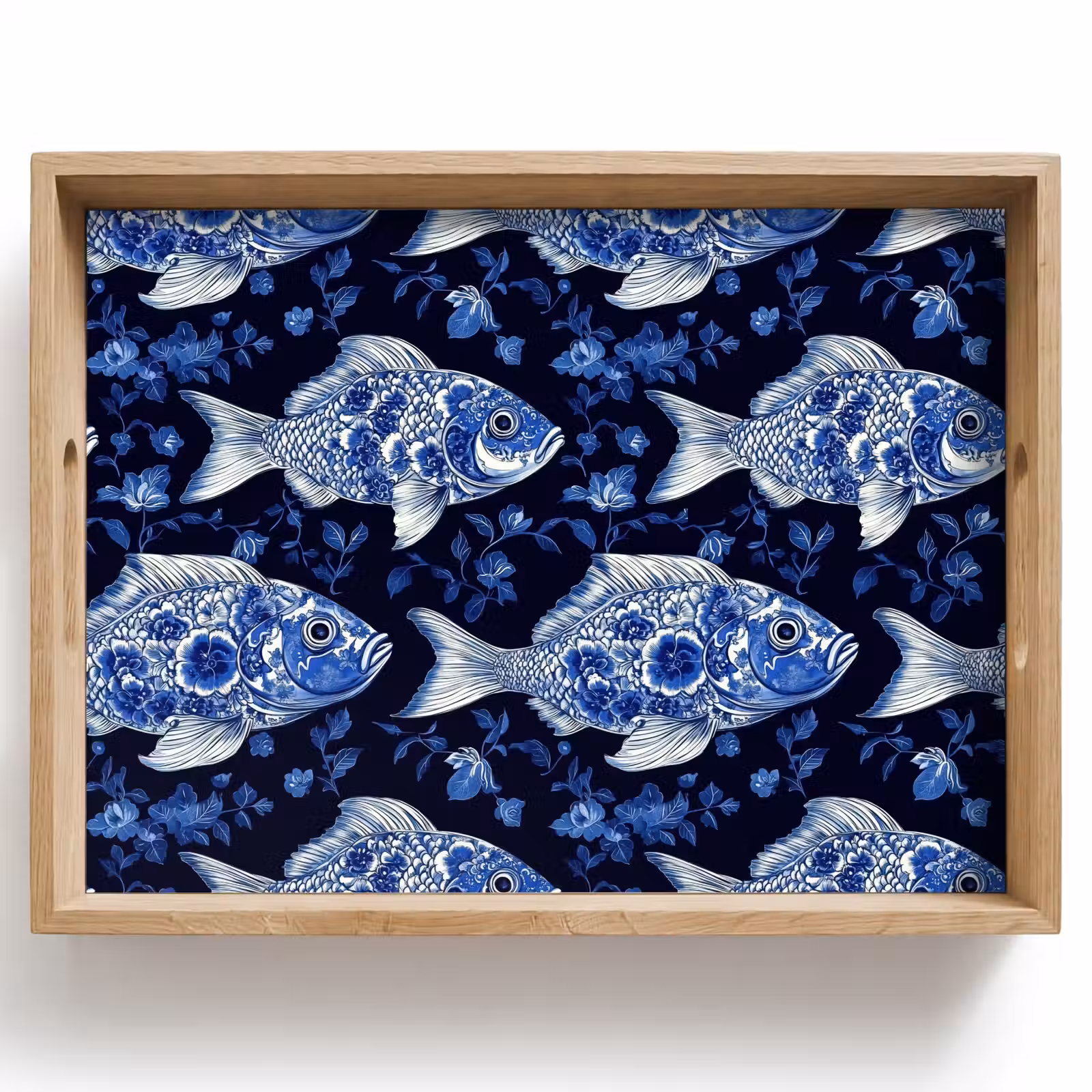 Dienblad - Vissen - Bloemen - Blauw — 1