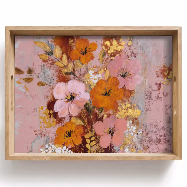Dienblad - Schilderij - Bloemen - Rustiek - Roze — 1