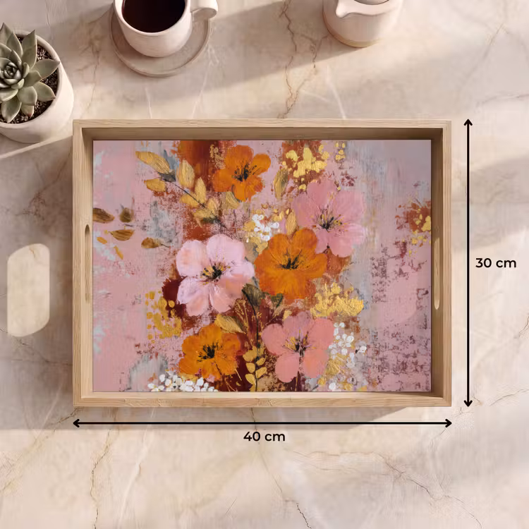 Dienblad - Schilderij - Bloemen - Rustiek - Roze — 9