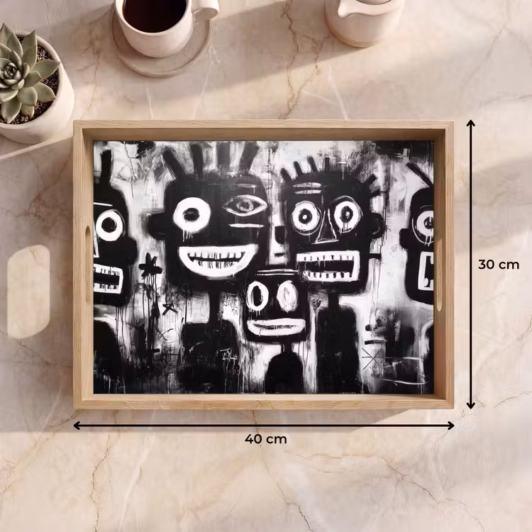 Dienblad - Schilderij - Figuren - Zwart - Abstract — 9