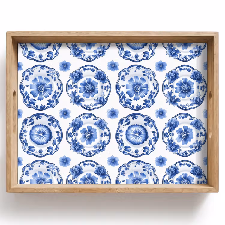 Dienblad - Sierborden - Bloemen - Blauw — 1