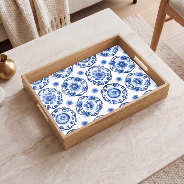 Dienblad - Sierborden - Bloemen - Blauw — 2