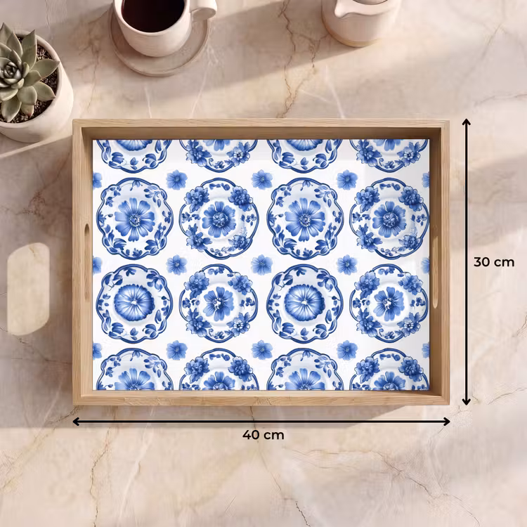 Dienblad - Sierborden - Bloemen - Blauw — 9