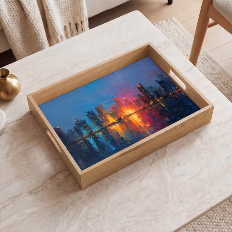 Dienblad - Skyline - Penseelstreken - Donkerblauw - Lichtgevend — 2