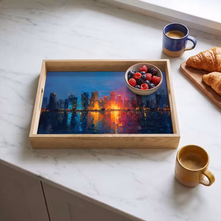 Dienblad - Skyline - Penseelstreken - Donkerblauw - Lichtgevend — 4
