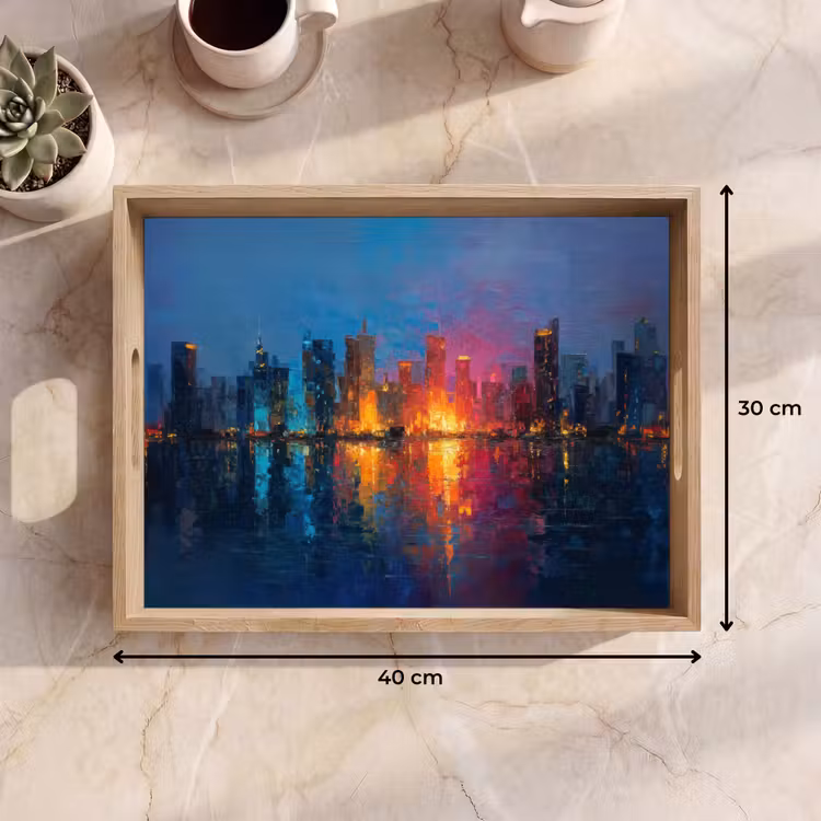 Dienblad - Skyline - Penseelstreken - Donkerblauw - Lichtgevend — 9