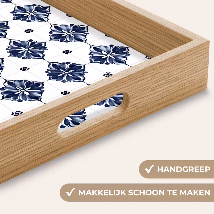 Dienblad - Tegelmotief - Blauw - Wit - Bloem — 5