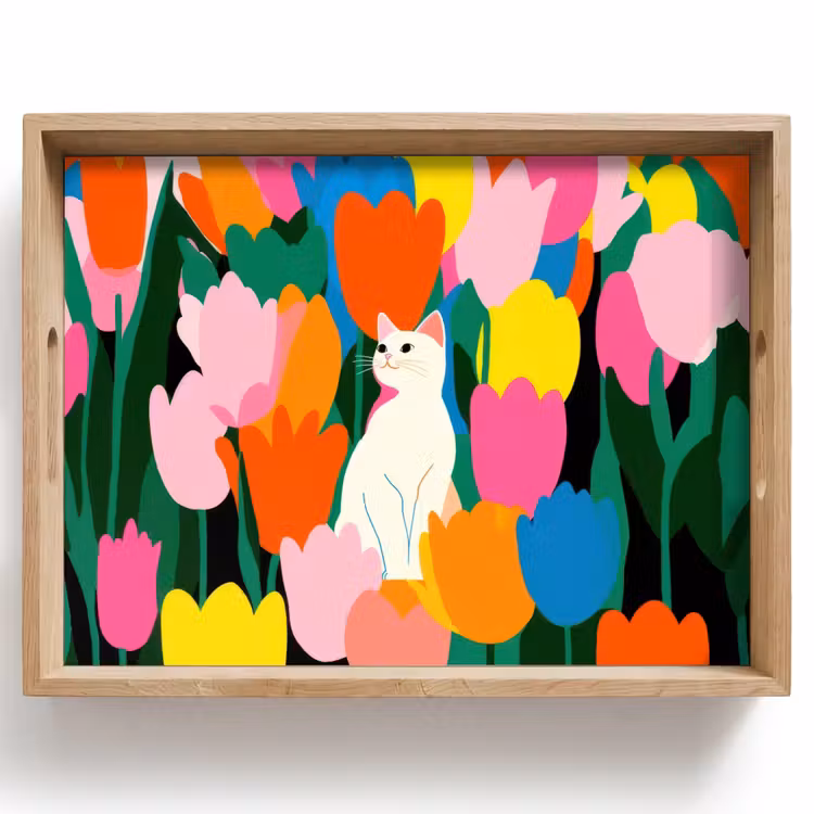 Dienblad - Tulpen - Kat - Kleurrijk — 1
