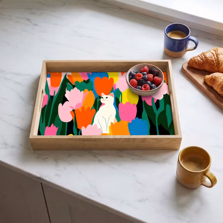 Dienblad - Tulpen - Kat - Kleurrijk — 4