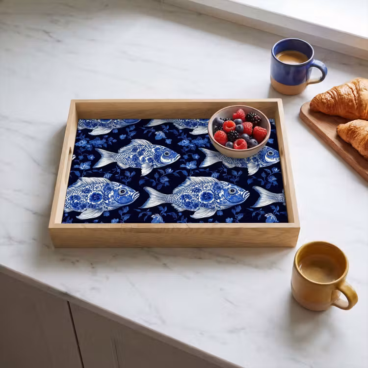 Dienblad - Vissen - Bloemen - Blauw — 4