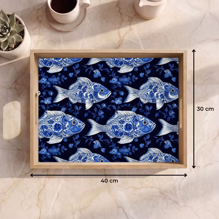 Dienblad - Vissen - Bloemen - Blauw — 9