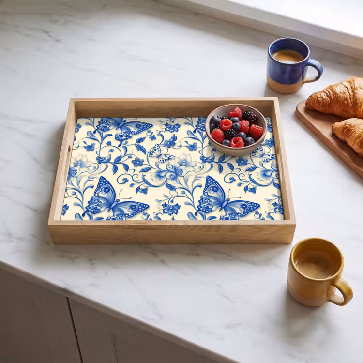Dienblad - Vlinders - Bloemen - Blauw - Botanisch — 4
