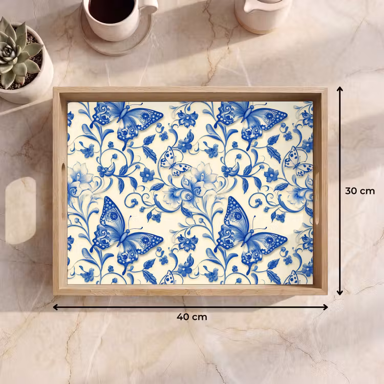 Dienblad - Vlinders - Bloemen - Blauw - Botanisch — 9