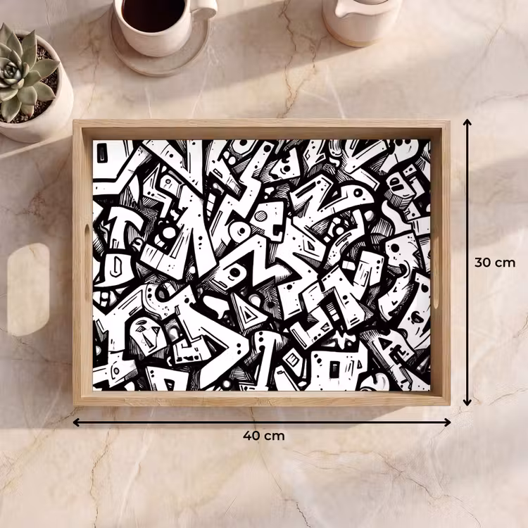 Dienblad - Vormen - Letters - Graffiti - Zwart — 9