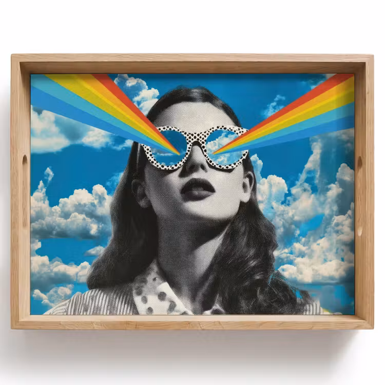 Dienblad - Vrouw - Bril - Regenboog - Wolken — 1
