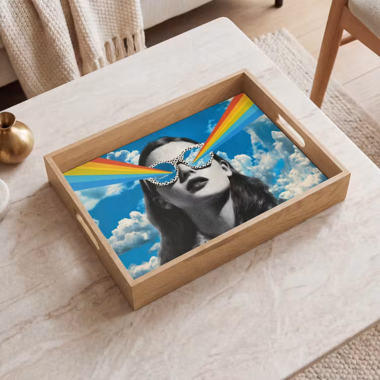 Dienblad - Vrouw - Bril - Regenboog - Wolken — 2