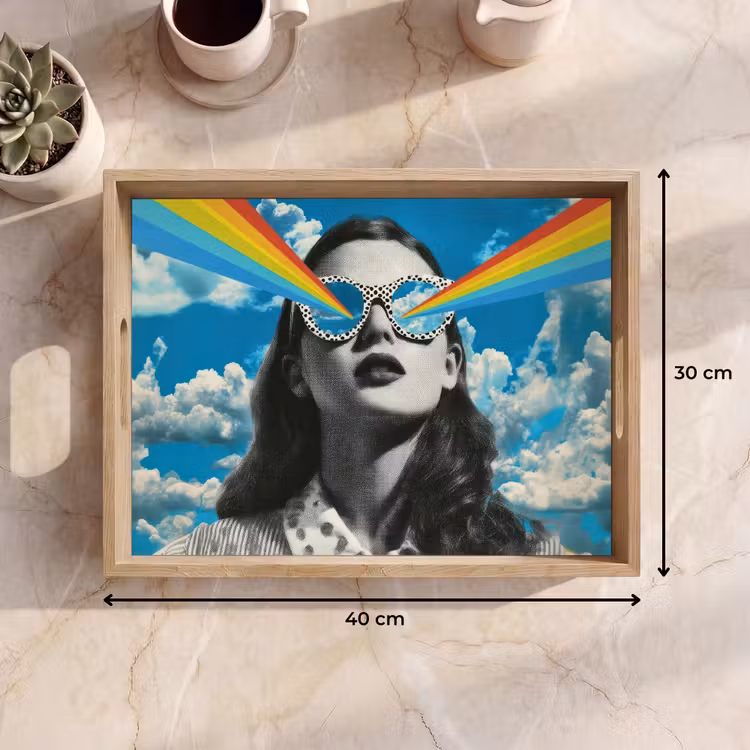 Dienblad - Vrouw - Bril - Regenboog - Wolken — 9