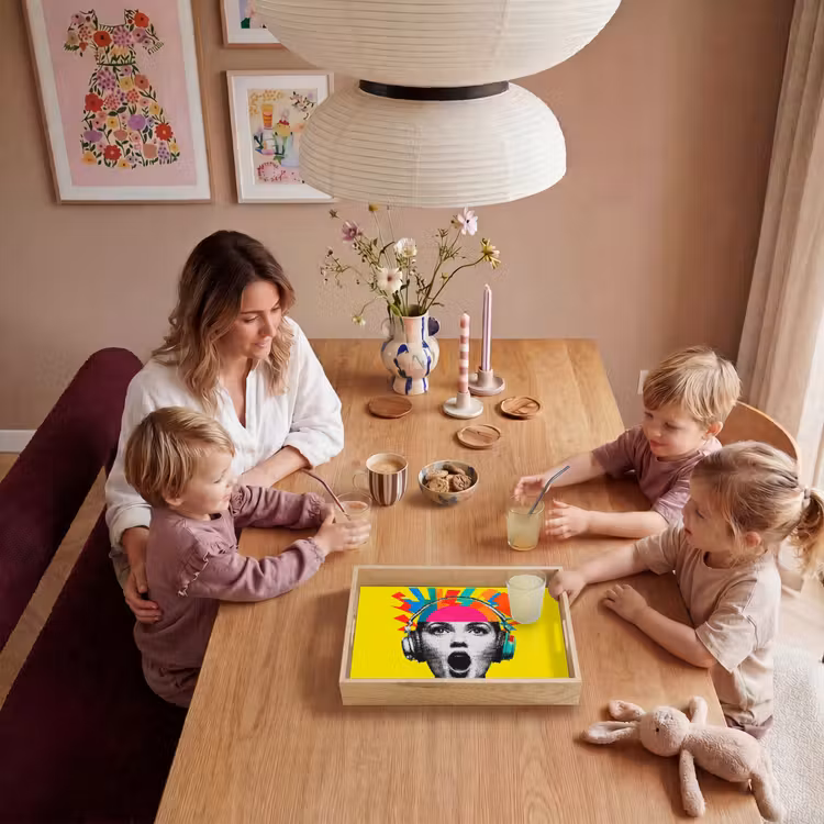 Dienblad - Vrouw - Koptelefoon - Geel — 7