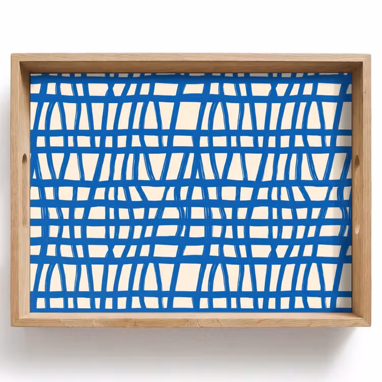 Dienblad - Ruitpatroon - Blauw - Crème — 1