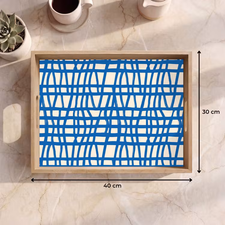 Dienblad - Ruitpatroon - Blauw - Crème — 9