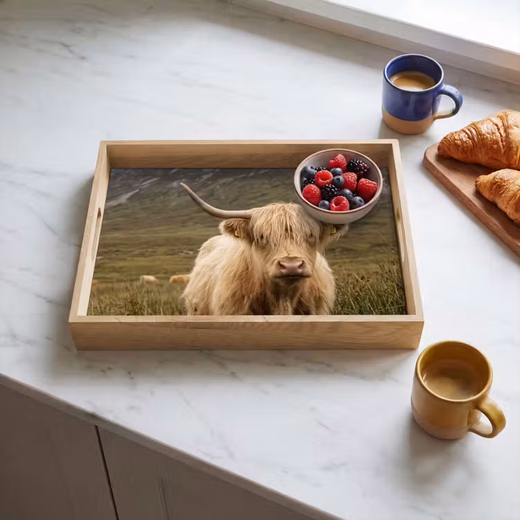 Dienblad - Schotse hooglander - Bergen - Grasveld — 4