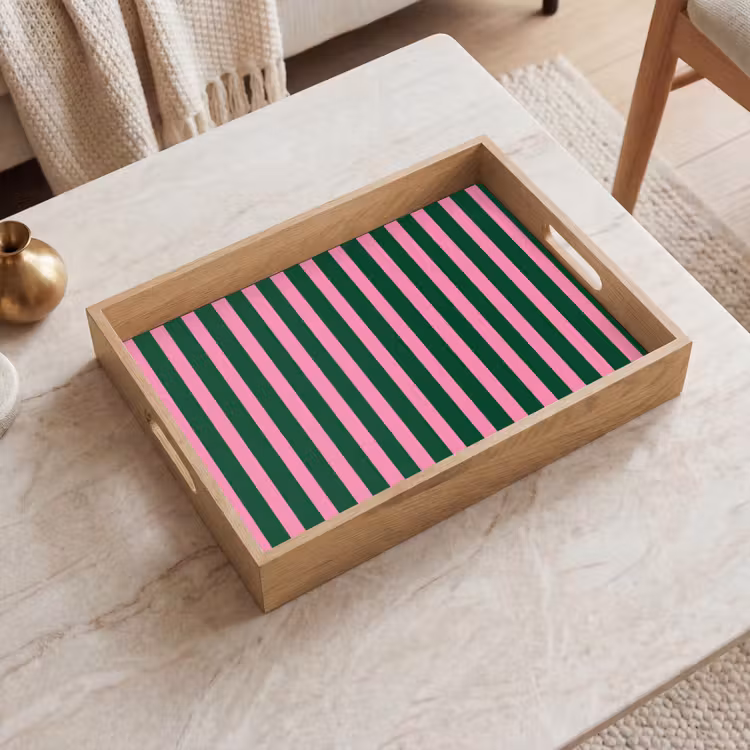 Dienblad - Verticale strepen - Groen - Roze — 2