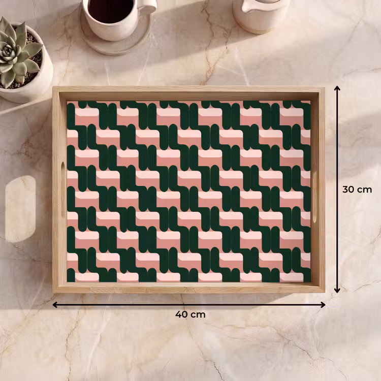 Dienblad - Vlechtpatroon - Groen - Roze - Geometrisch — 9