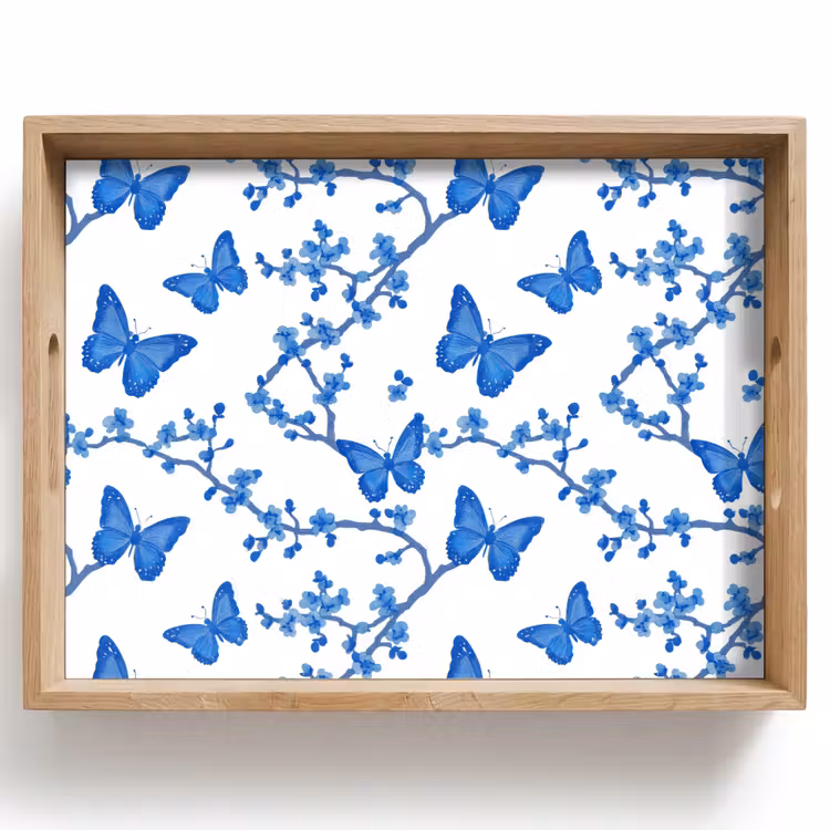 Dienblad - Vlinder - Bloemen - Blauw — 1