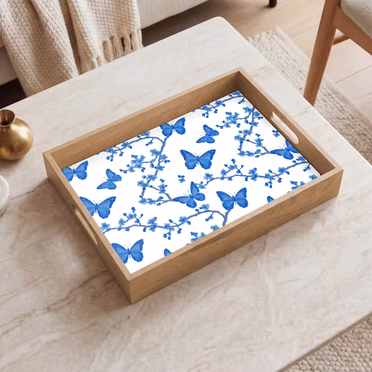 Dienblad - Vlinder - Bloemen - Blauw — 2