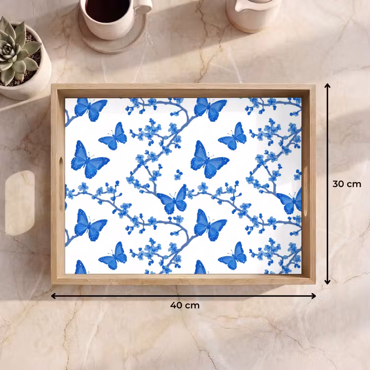Dienblad - Vlinder - Bloemen - Blauw — 9