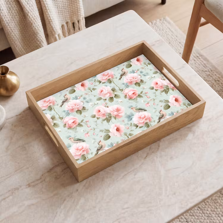 Dienblad - Rozen - Vogels - Pastel - Kleurrijk — 2