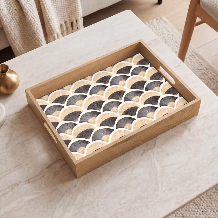 Dienblad - Waaier - Patroon - Zwart - Beige — 2