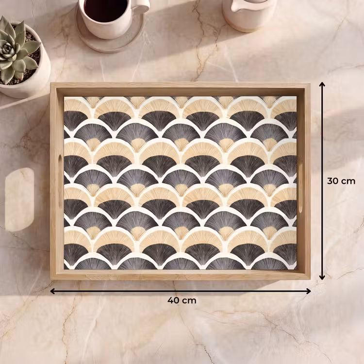 Dienblad - Waaier - Patroon - Zwart - Beige — 9