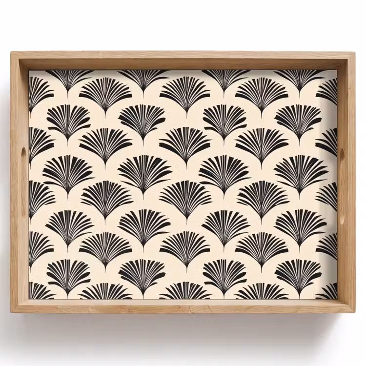 Dienblad - Waaiers - Botanisch - Zwart - Beige — 1