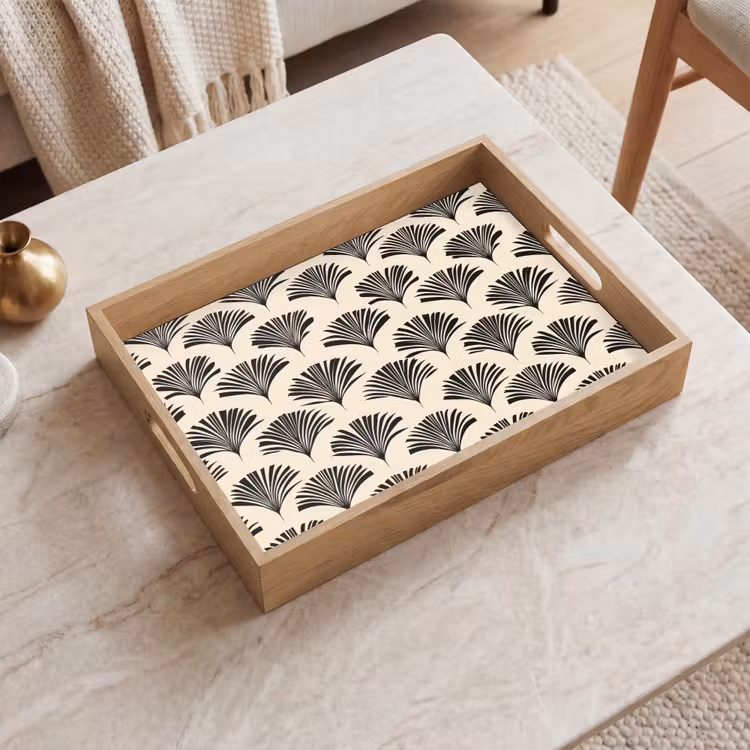 Dienblad - Waaiers - Botanisch - Zwart - Beige — 2