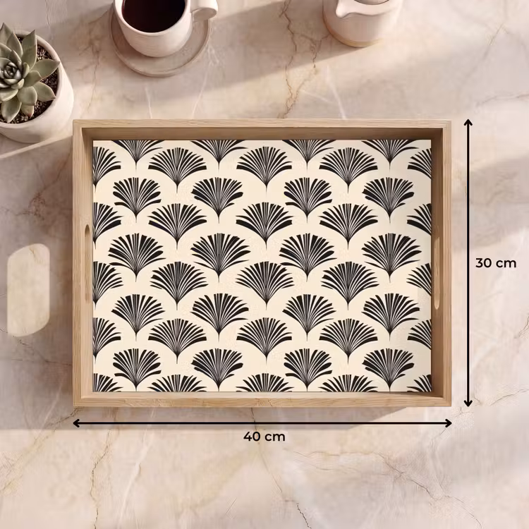 Dienblad - Waaiers - Botanisch - Zwart - Beige — 9