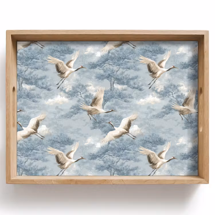 Dienblad - Wolken - Kraanvogels - Blauw — 1
