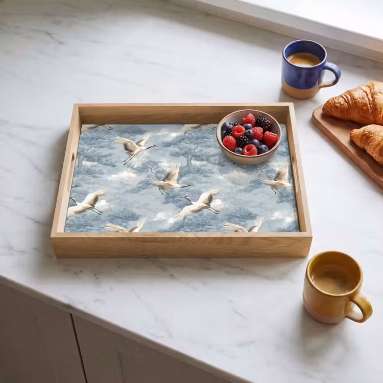 Dienblad - Wolken - Kraanvogels - Blauw — 4