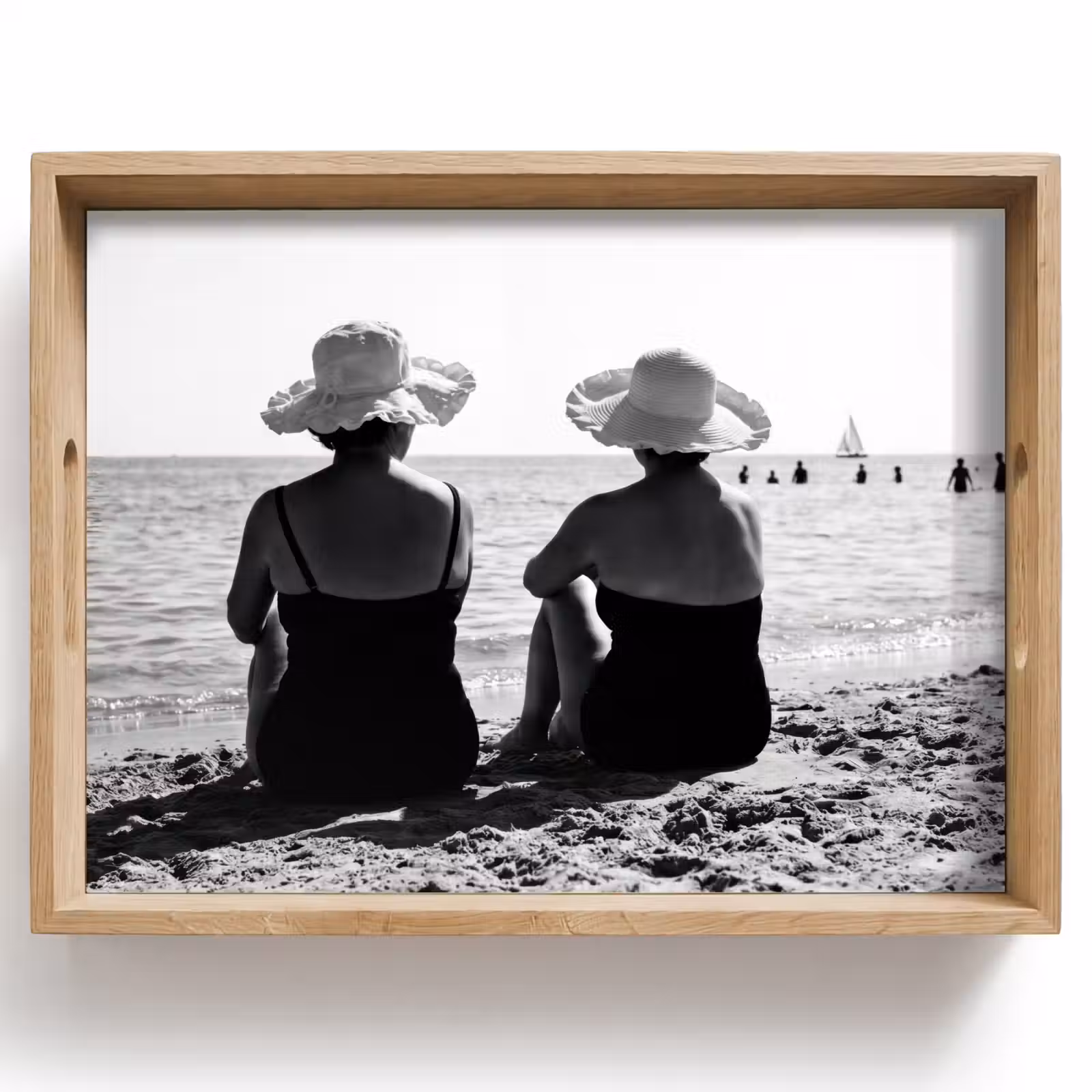 Dienblad - Vrouwen - Zonnehoed - Strand - Zwart - Wit — 1