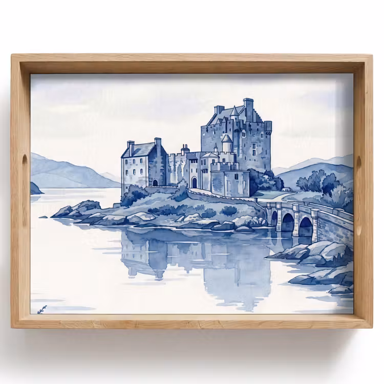 Dienblad - Schots - Kasteel - Blauw - Aquarel — 1