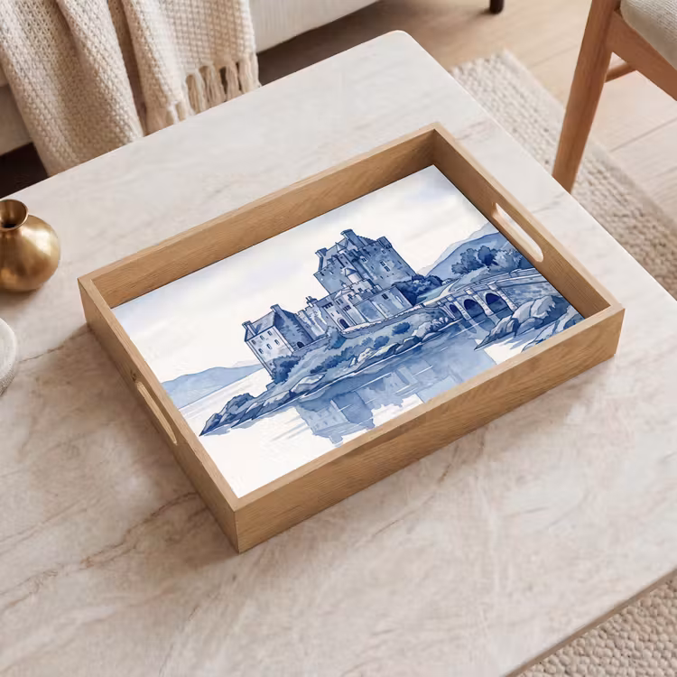 Dienblad - Schots - Kasteel - Blauw - Aquarel — 2