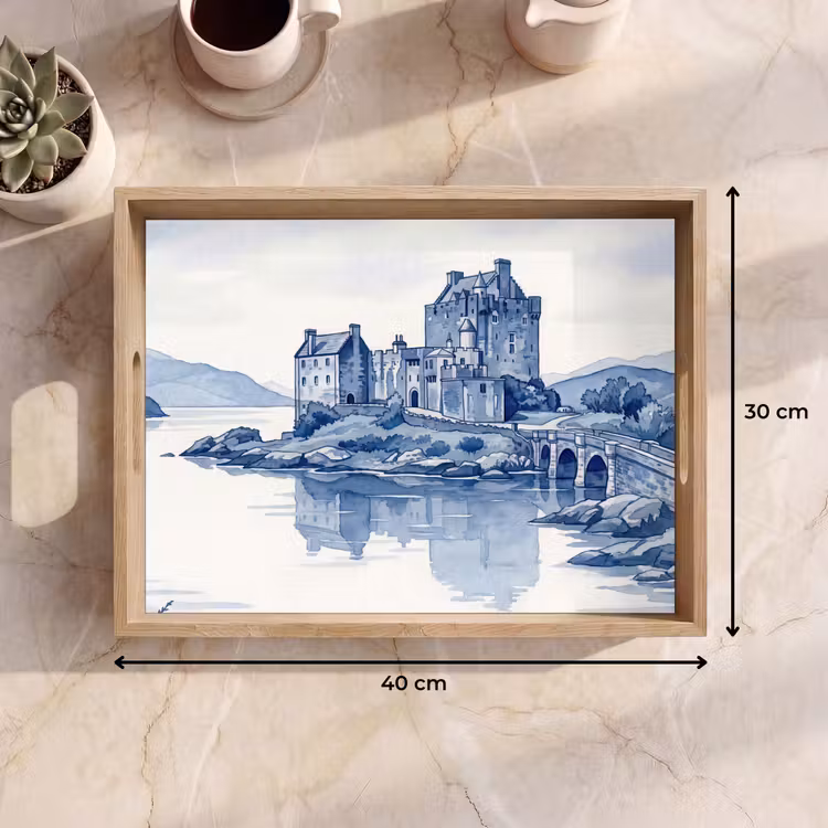 Dienblad - Schots - Kasteel - Blauw - Aquarel — 9