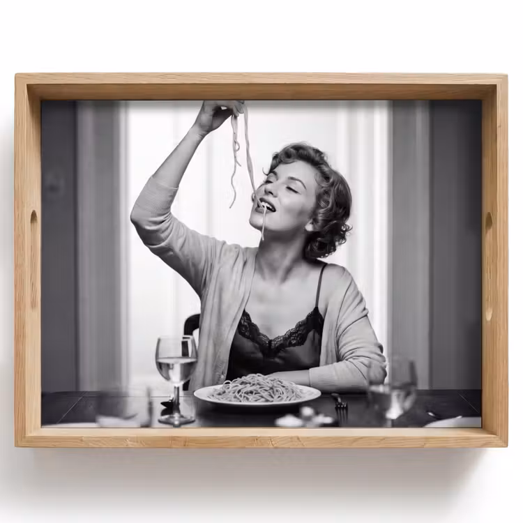 Dienblad - Vrouw - Spaghetti - Zwart - Wit — 1