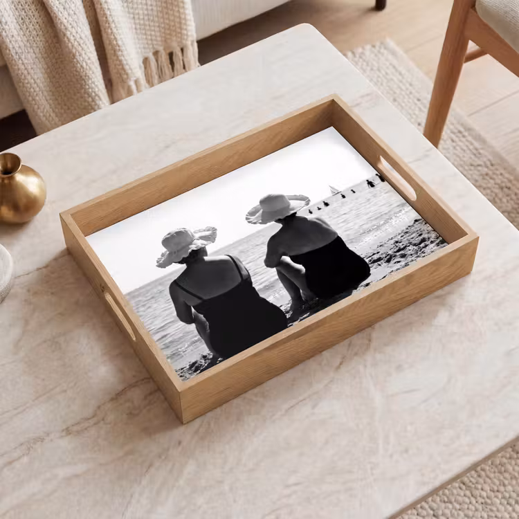 Dienblad - Vrouwen - Zonnehoed - Strand - Zwart - Wit — 2