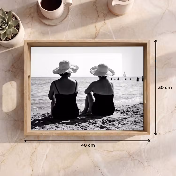 Dienblad - Vrouwen - Zonnehoed - Strand - Zwart - Wit — 9