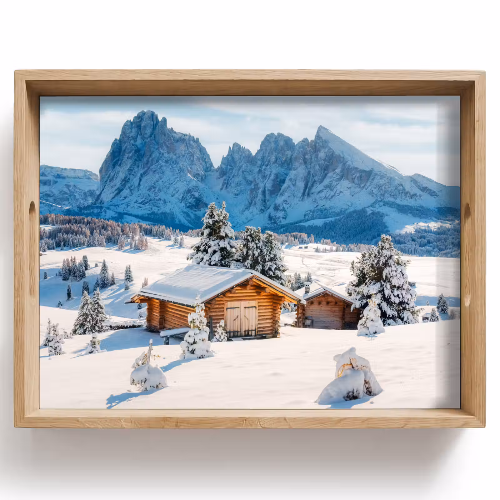 Dienblad - Winter - Huisje - Bergen - Uitzicht - Sneeuw — 1