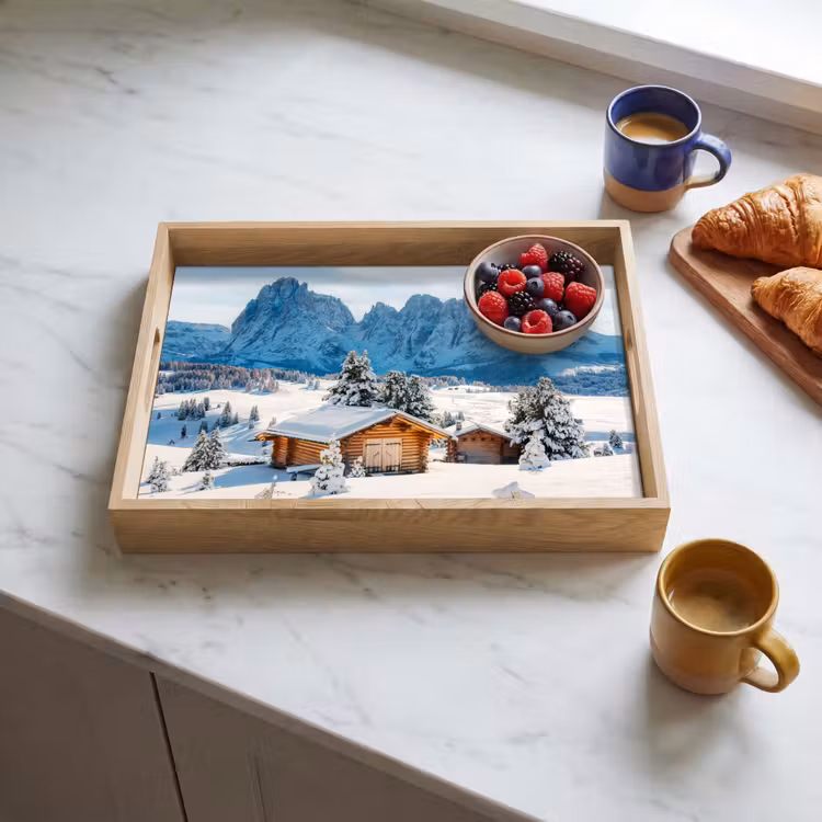 Dienblad - Winter - Huisje - Bergen - Uitzicht - Sneeuw — 4
