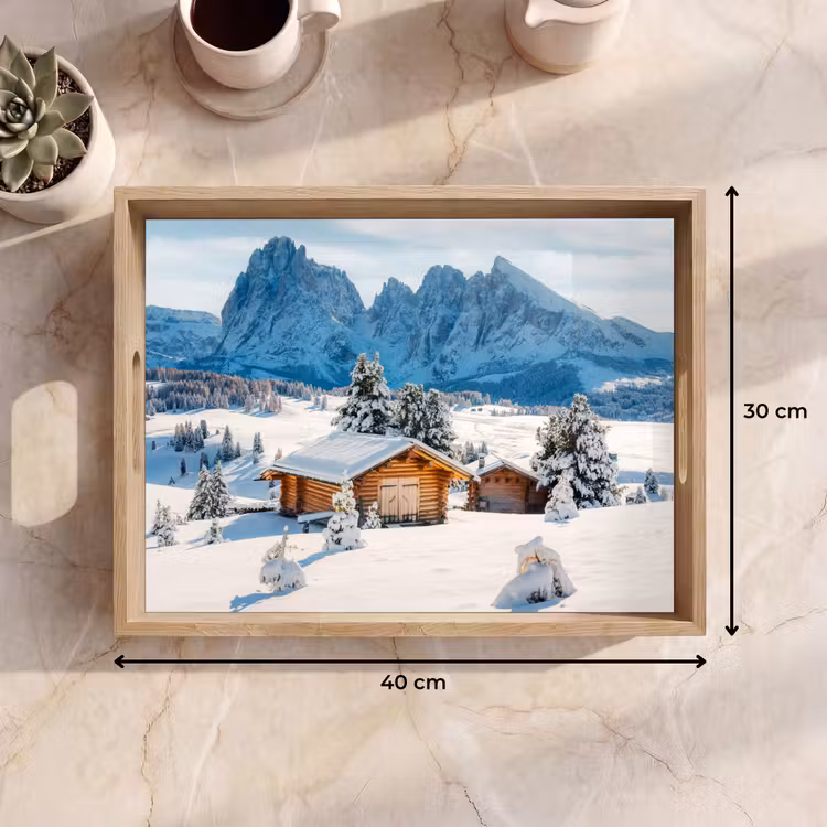 Dienblad - Winter - Huisje - Bergen - Uitzicht - Sneeuw — 9