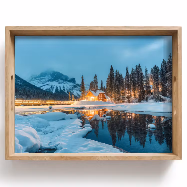 Dienblad - Winterlandschap - Natuur - Huis - Bergen - Sneeuw — 1