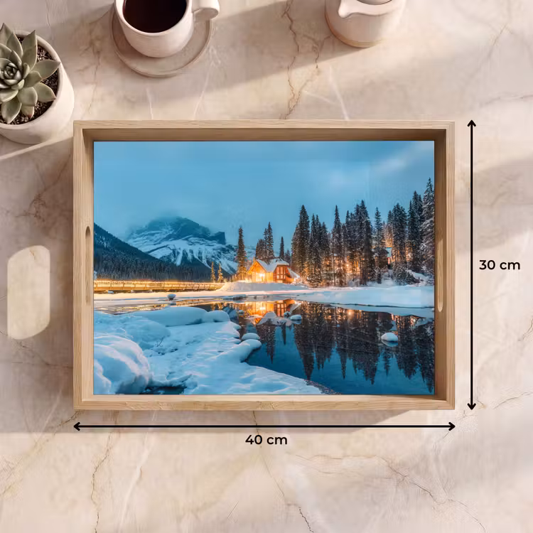 Dienblad - Winterlandschap - Natuur - Huis - Bergen - Sneeuw — 9